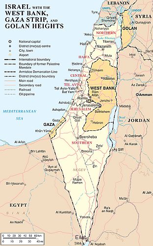 Map of Israel-West Bank-Gaza Strip-Golan Heights