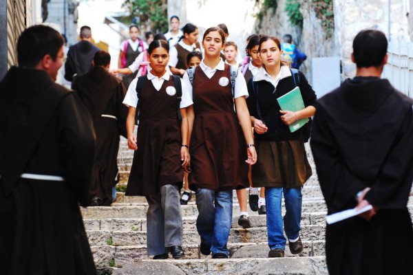 Arab-Israeli Schoolgirls-Muslim Quarter-Old City of Jerusalem-Franciscan Monks