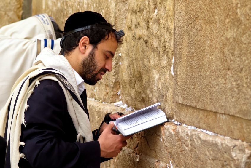 Jewish Man Praying Western Wailing Wall