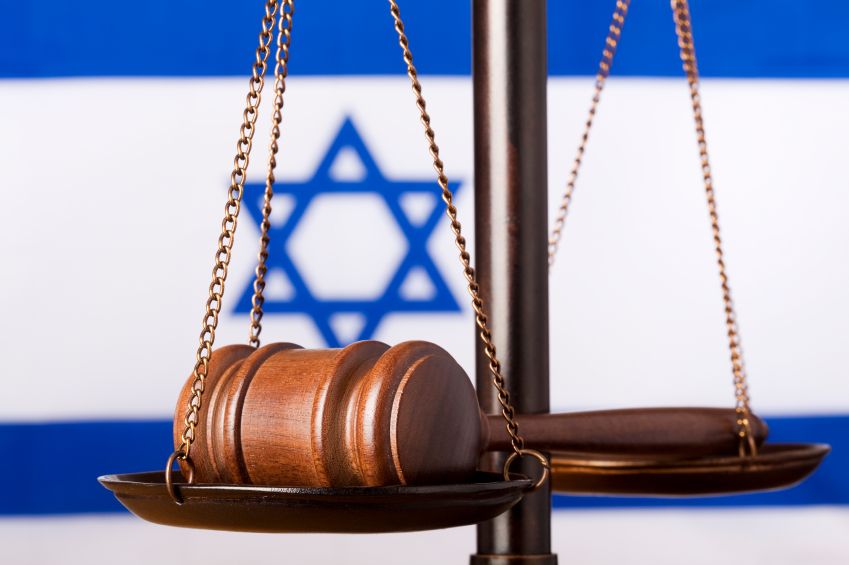 Scales of justice gavel Israel flag