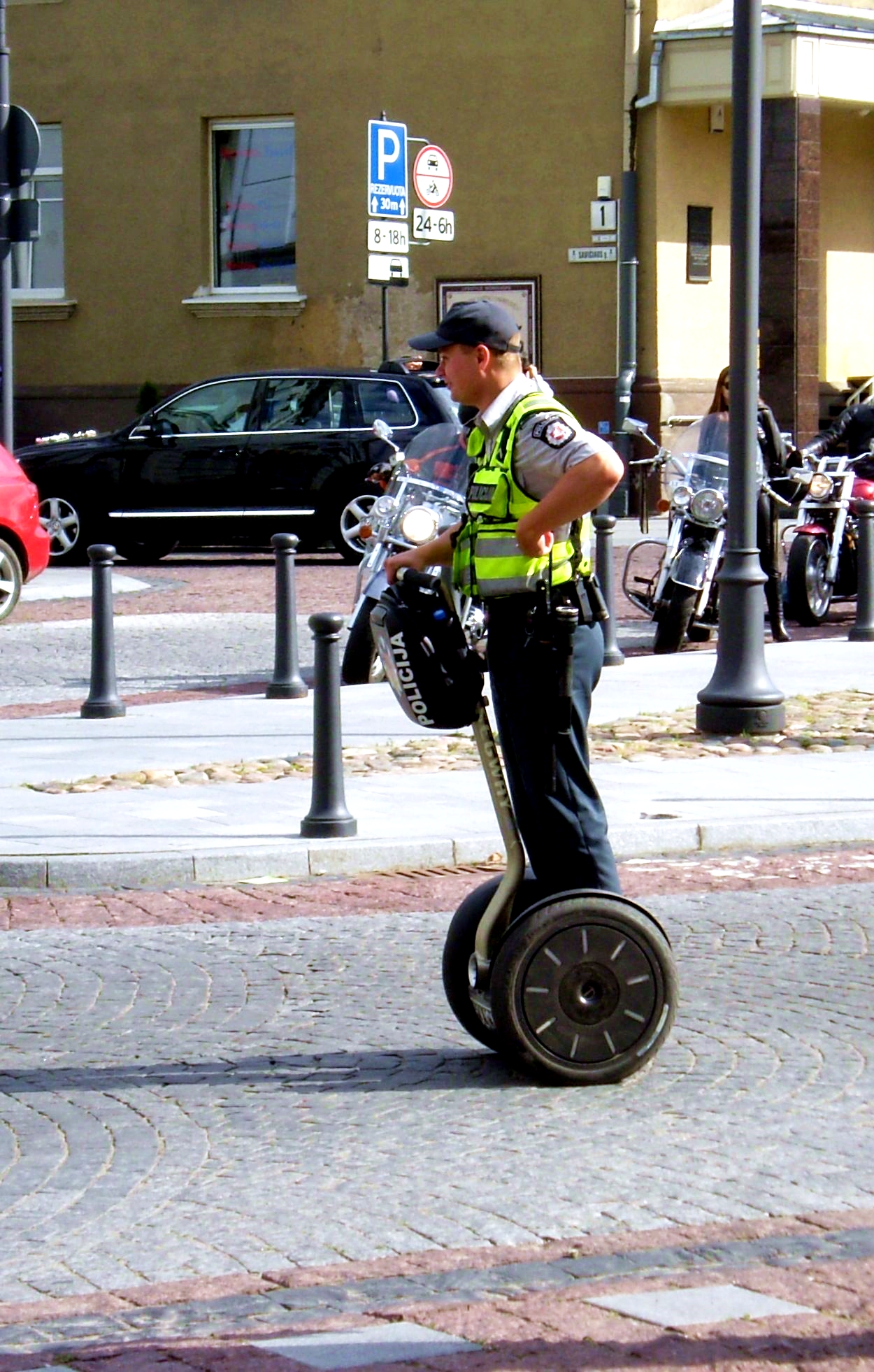 A Lithuanian policeman on a Segway in Vilnius.