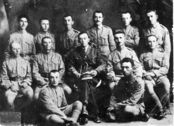 Ze'ev Jabotinsky with a group of Jewish Legion soldiers.