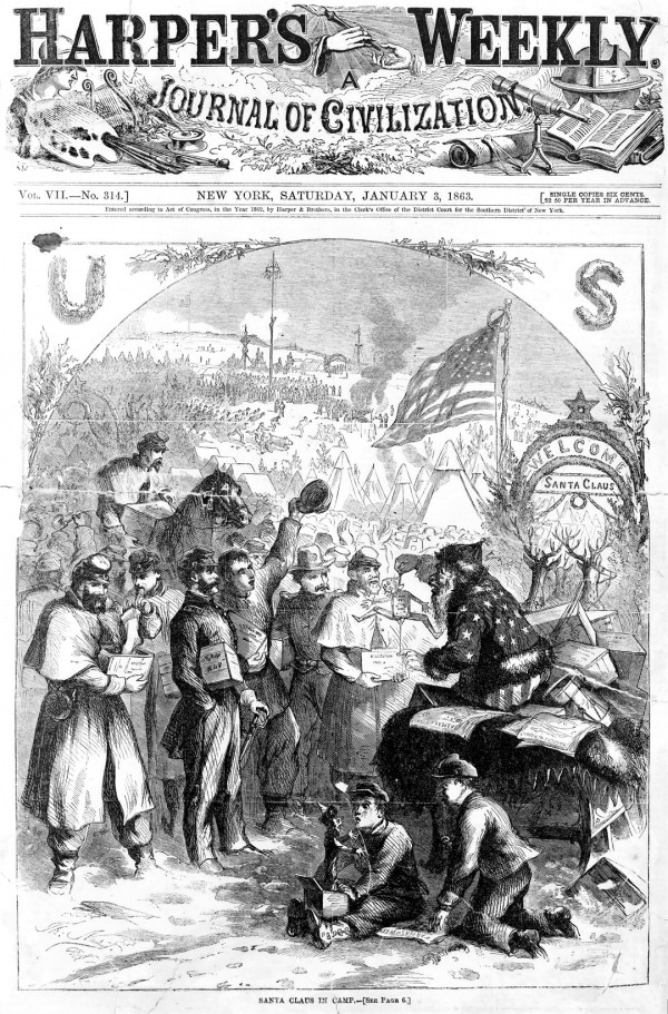 Nast’s Santa Claus on the cover of the January 3, 1863, issue of Harper’s Weekly.