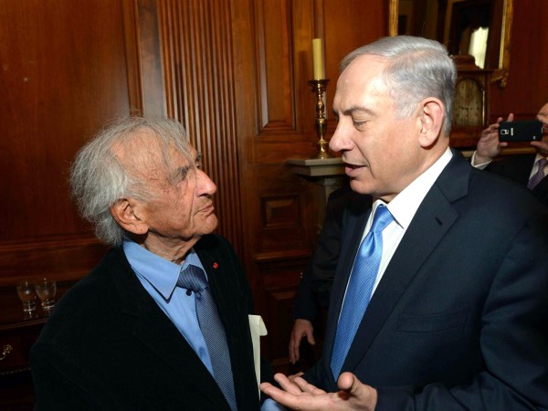 Prime Minister Benjamin Netanyahu meets with Nobel Peace Prize laureate Elie Wiesel. (GPO photo by Amos Ben Gershom)