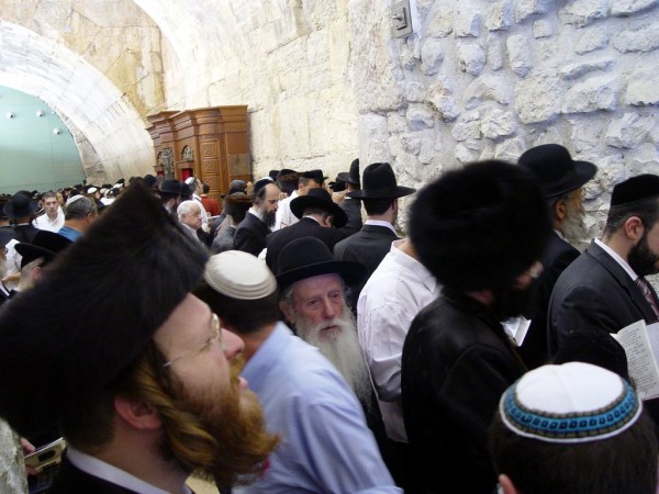 Jewish men gather to pray at the Western (Wailing) Wall in Jerusalem.