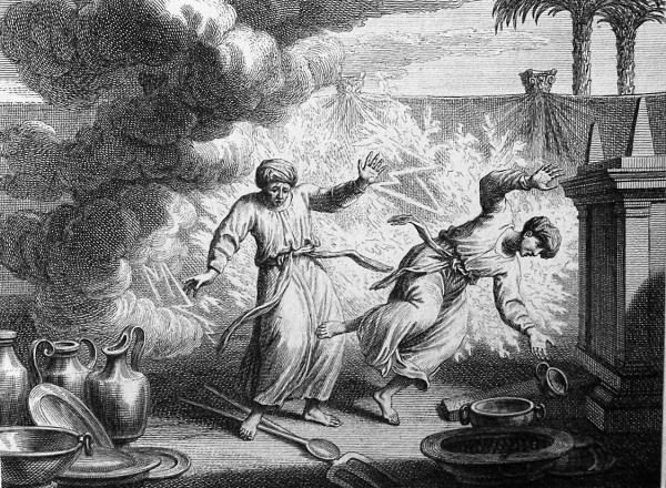 A Phillip Medhurst Bible illustration of Nadab and Abihu destroyed.