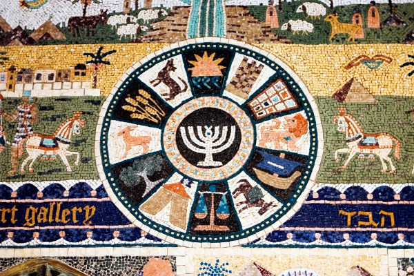 A Jerusalem mosaic with emblems of the 12 Tribes of Israel