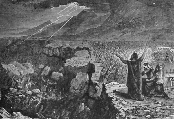 Destruction of Korah Dathan and Abiram, illustration from the 1890 Holman Bible