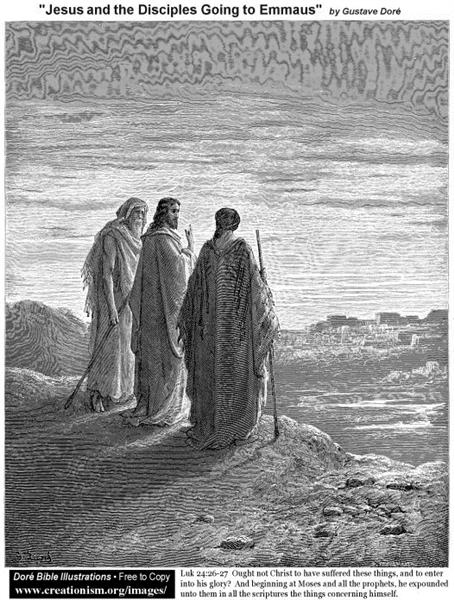 Jesus and the Disciples Going to Emmaus, by Gustave Dore