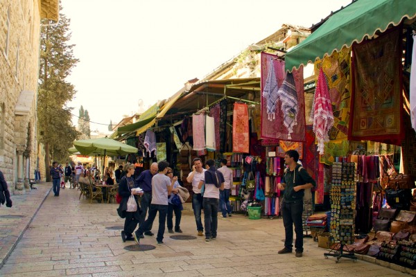 People in a market in the Old City of Jerusalem