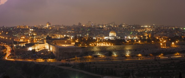 A night shot of the Temple Mount in Jerusalem.