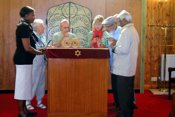 Standing at the bimah in the Ealing Synagogue, UK