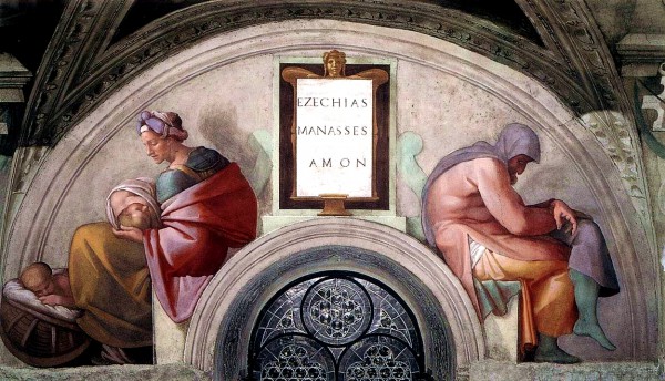 Sistine Chapel ceiling: Hezekiah, Manasseh, Amon by Michelangelo, Kings of Judah