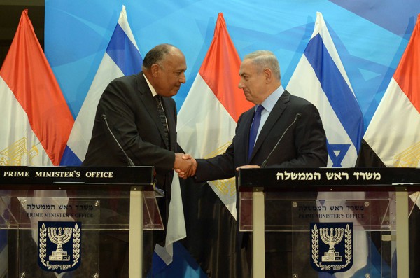 Egyptian Foreign Minister Sameh Shoukry meets with PM Benjamin Netanyahu, 