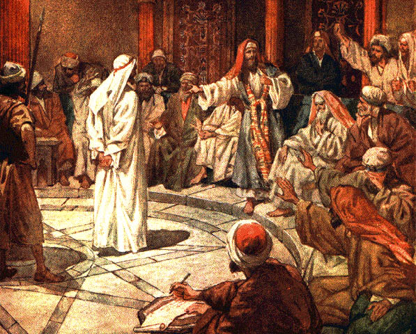 Yeshua on trial before the Sanhedrin - by William HOle