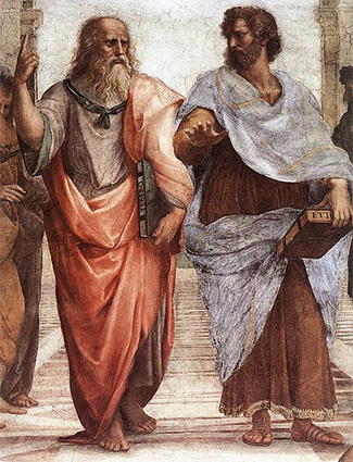 Plator points to heavens, theory of Forms, School of Athens painting by Rafael